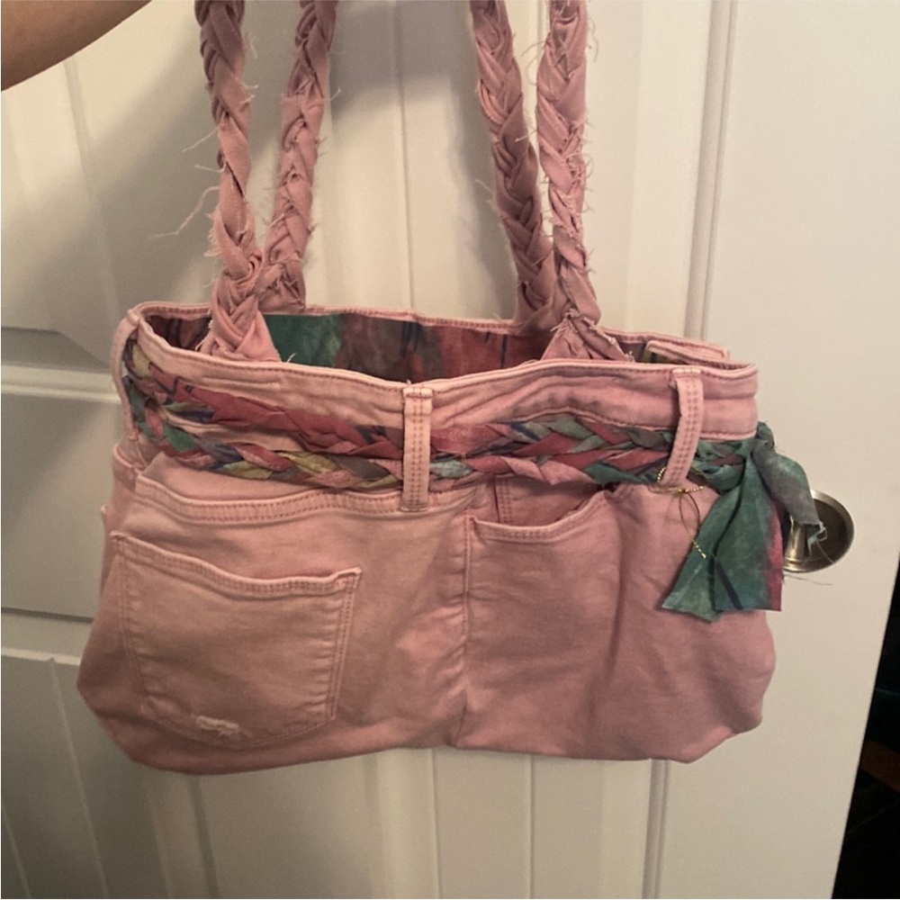 Handmade pink denim purse